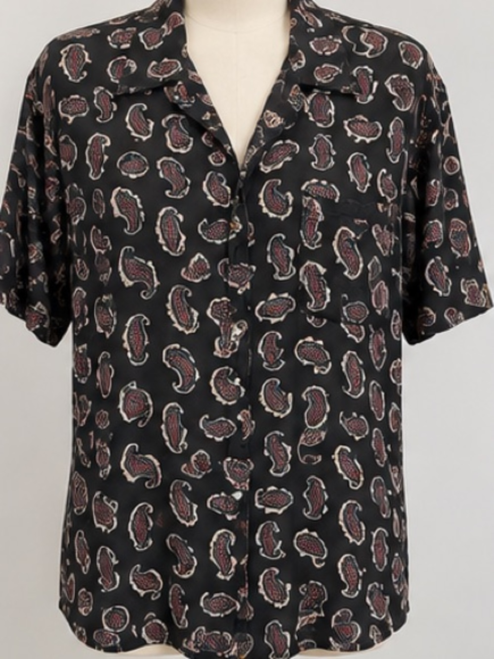 1980s Vintage 100% silk Multicolor Geometric Short Sleeve Button-Up Shirt